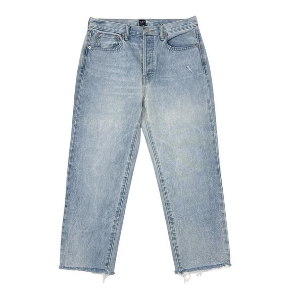 Gap Boyfriend Jeans Womens Size 6‎ / 28 Light Indigo Wash Denim Raw Hem Casual - Picture 1 of 10